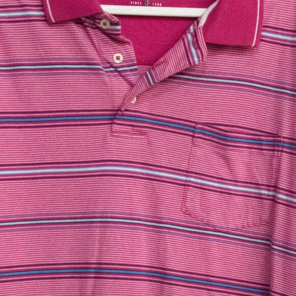Saddlebred Striped Polo Shirt Short Sleeve Button Collar Pocket Mens Size XXL Pi - Picture 3 of 8